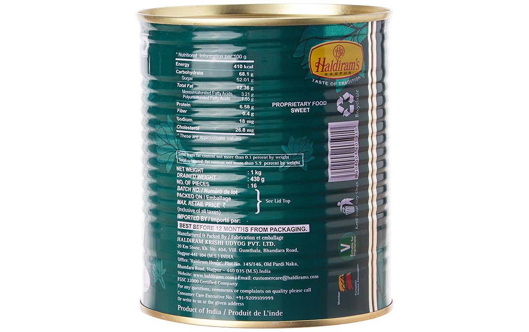 Haldiram's Nagpur Gulab Jamun    Tin  1 kilogram